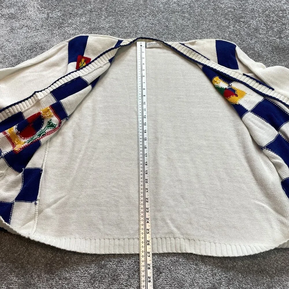 Elisabeth Liz Claiborne Cardigan Sweater Womens 3X White Blue Check Knit Vintage - Picture 10 of 13